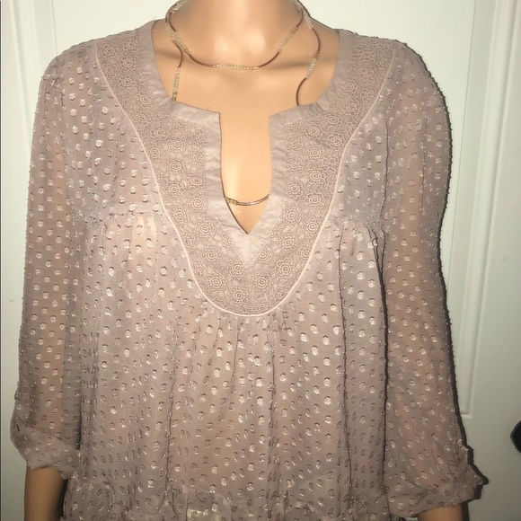 Daniel Rainn beige polka dot sheer Babydoll blouse large - Picture 4 of 8